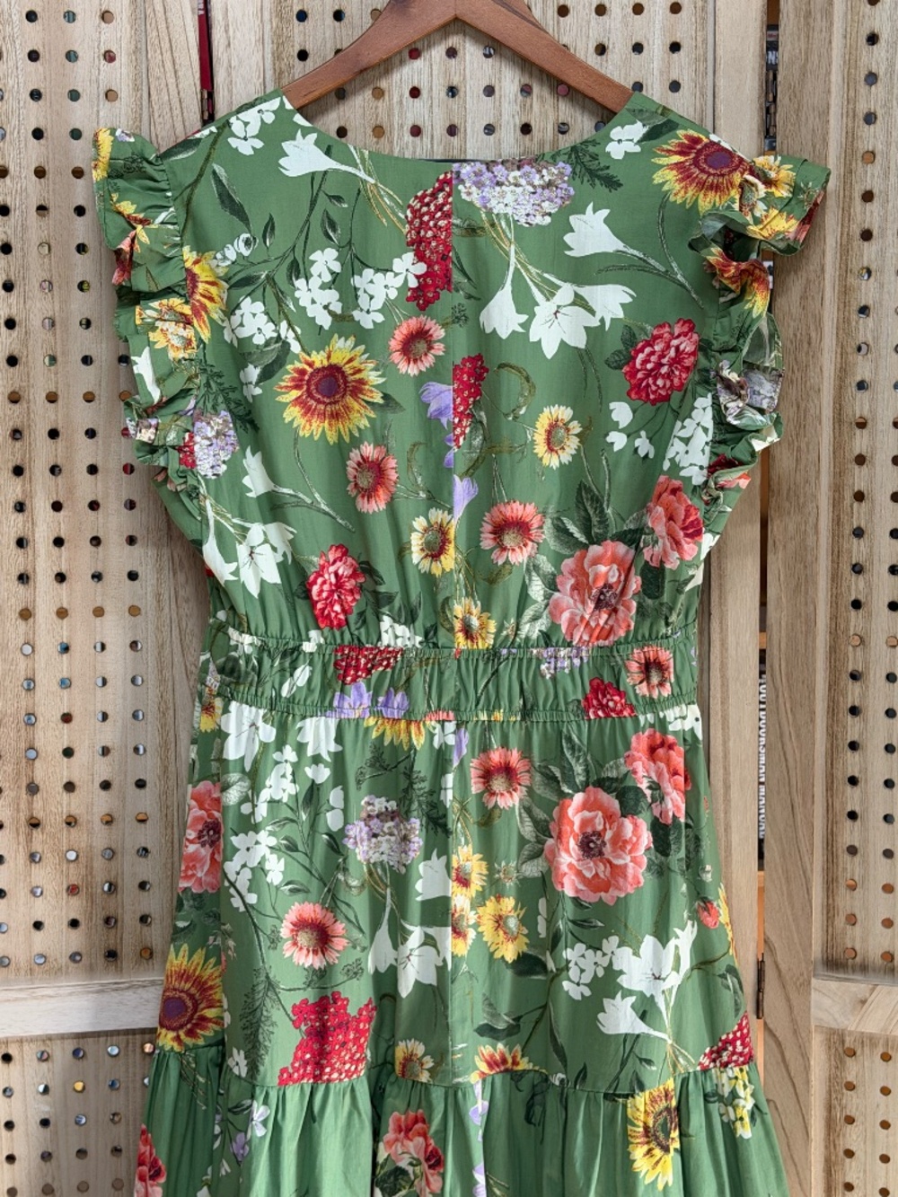 Anne Klein Green Floral Tiered Midi Dress Cottagecore Garden Party Large - Picture 6 of 13